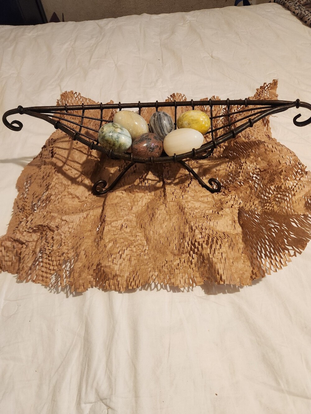 Decorative Iron Bowl with Marbleized Accent Eggs